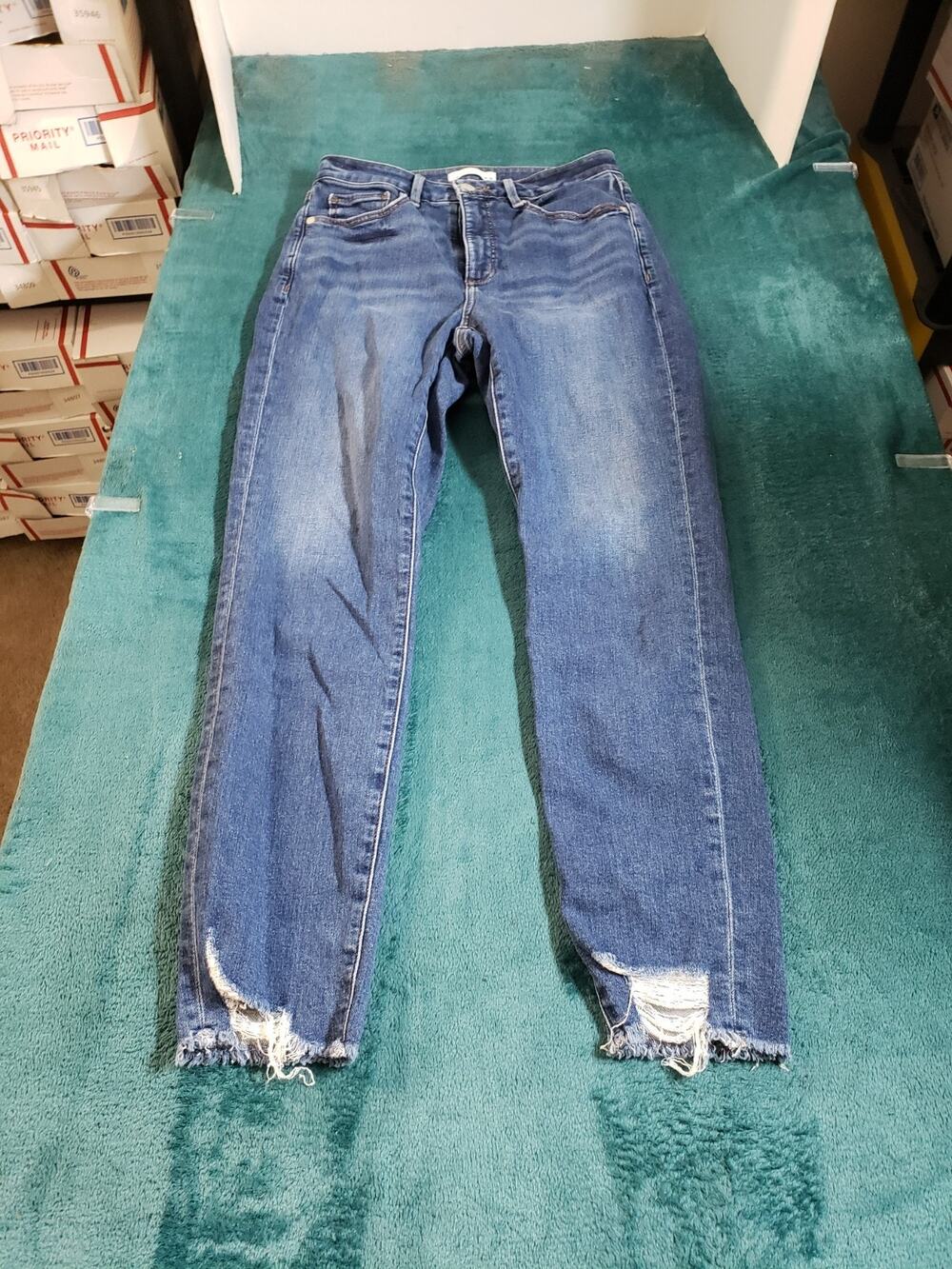 Loft Jeans Size 2 Womens Blue Stretch Pants Fray Hem Mid Rise Curvy Skinny